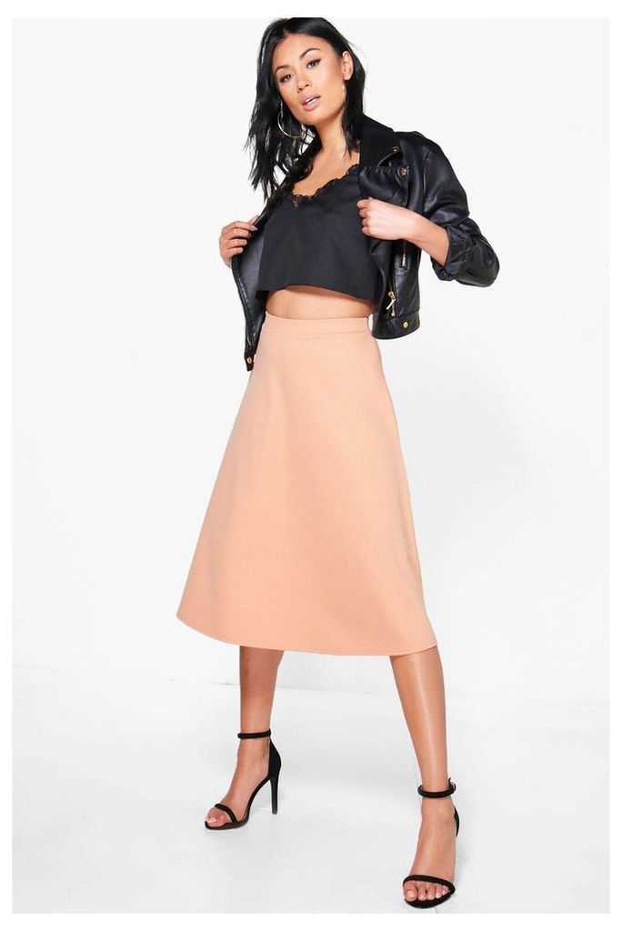 Plain Full Circle Midi Skirt - peach