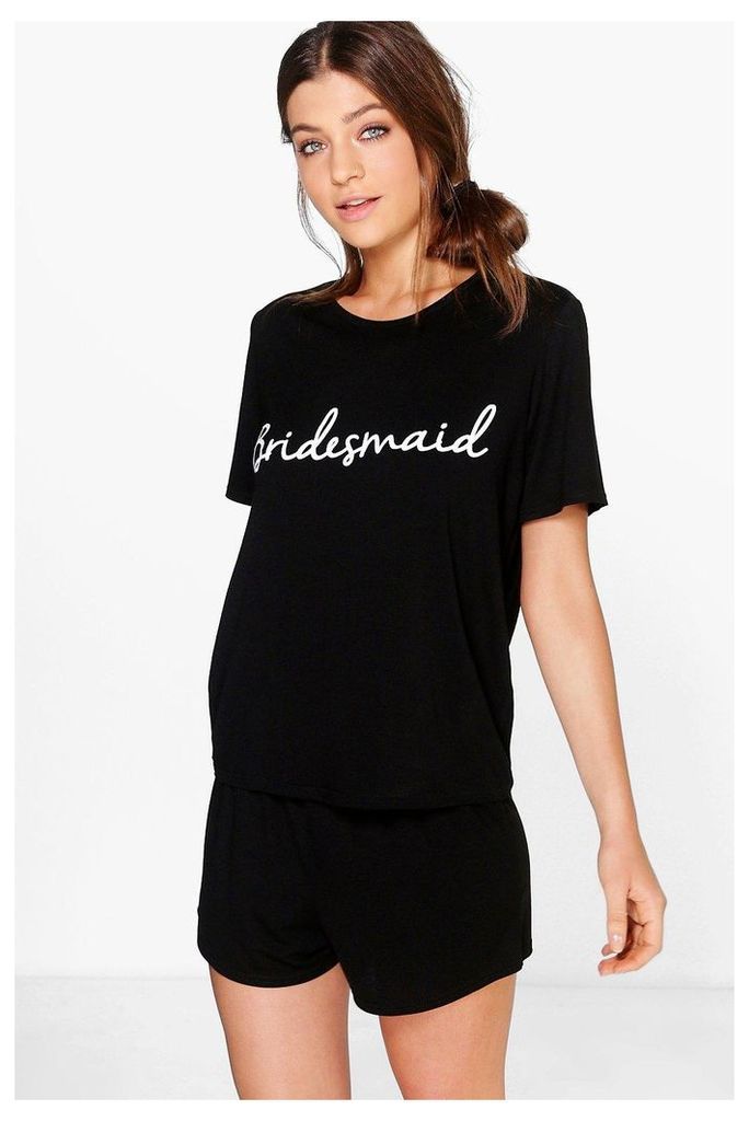 Bridesmaid Bridal T-shirt And Shorts PJ Set - black