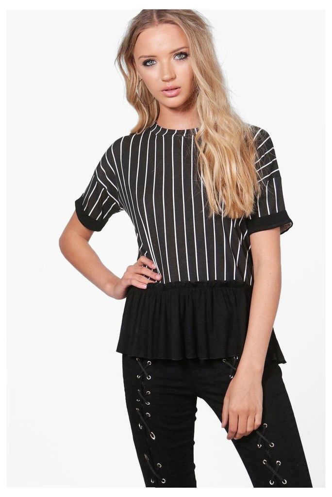 Ruffle Stripe T-Shirt - black
