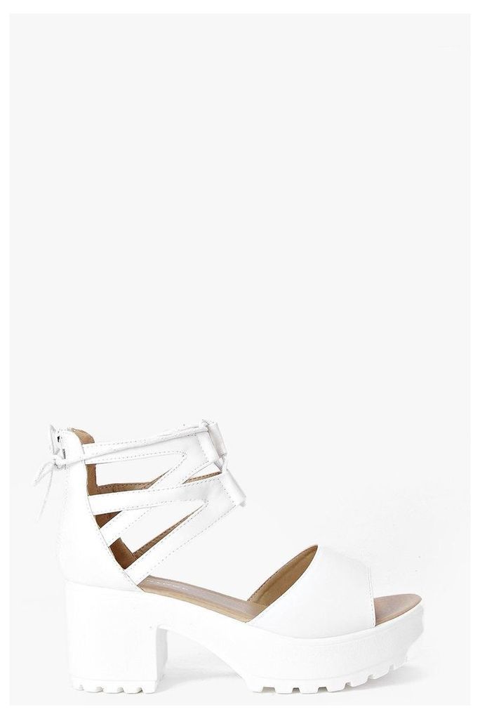 Lace Up Two Part Cleated Sandal - white