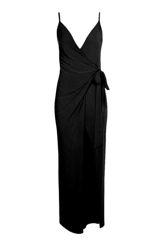 Juliette Wrap Strappy Maxi Dress - black