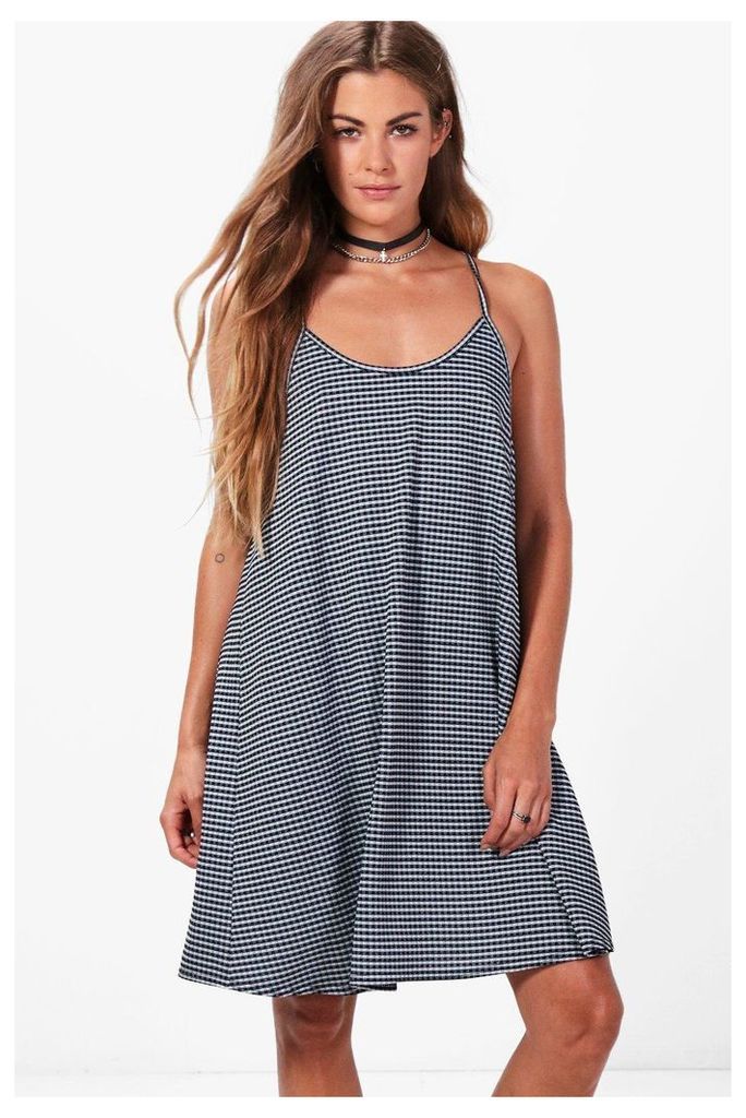 Strappy Gingham Swing Dress - blue