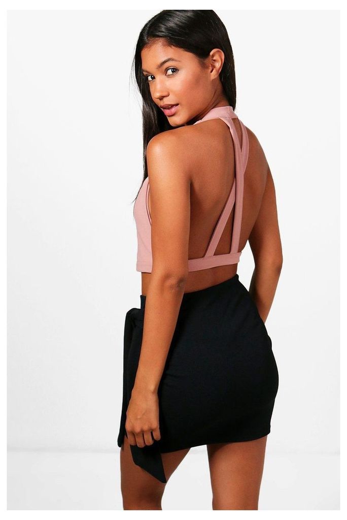 Strap Back Cut Out Crop Top - rose