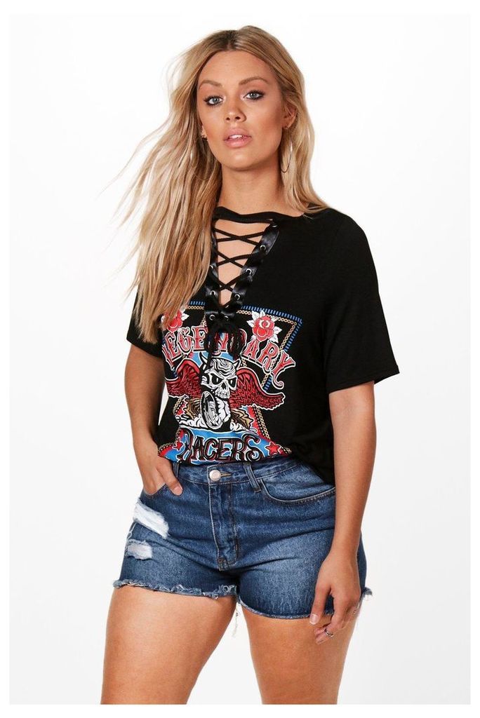 Chrissie Lace Up Band Tee - black