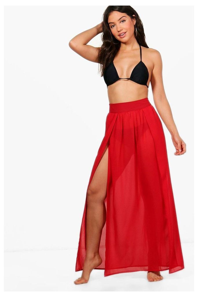 Split Leg Beach Skirt - red