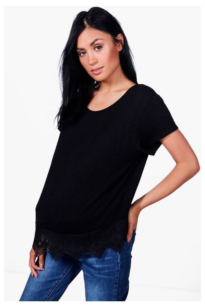 Mel Crochet Hem Trim Top - black