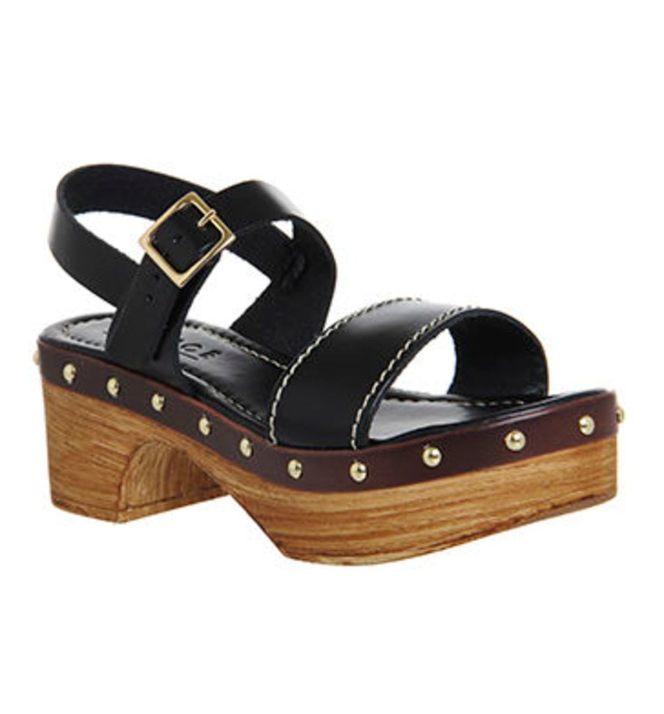 Office Mighty Two Strap Clogs BLACK LEATHER