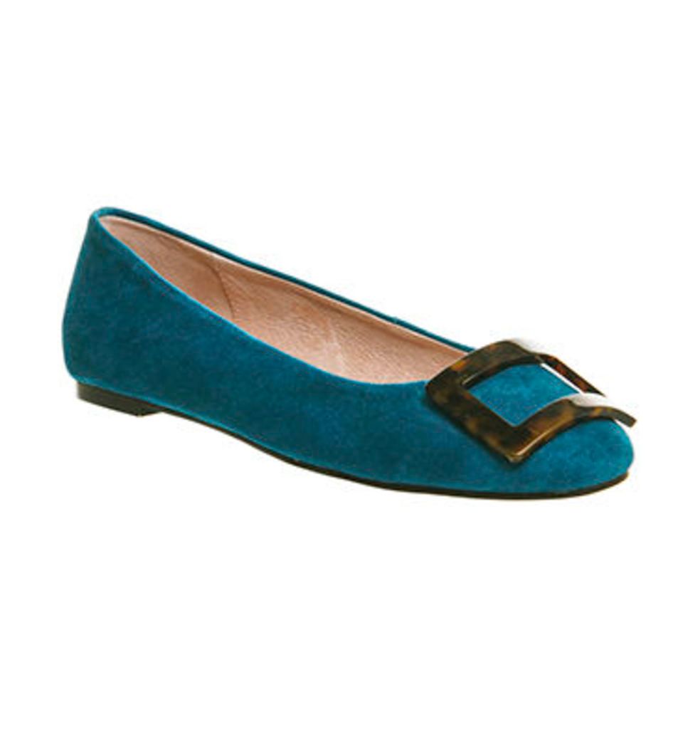 Office Darling Square Toe Trim Ballets TEAL SUEDE