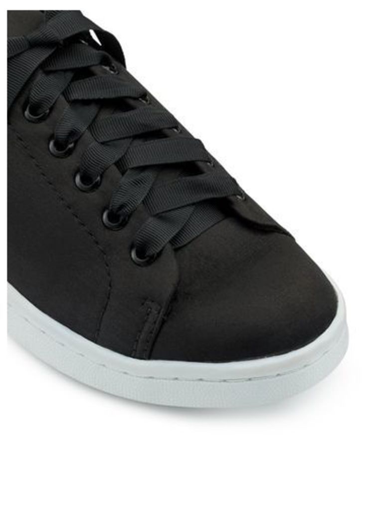 Womens ELODIE Satin Lace Up Trainers, Black