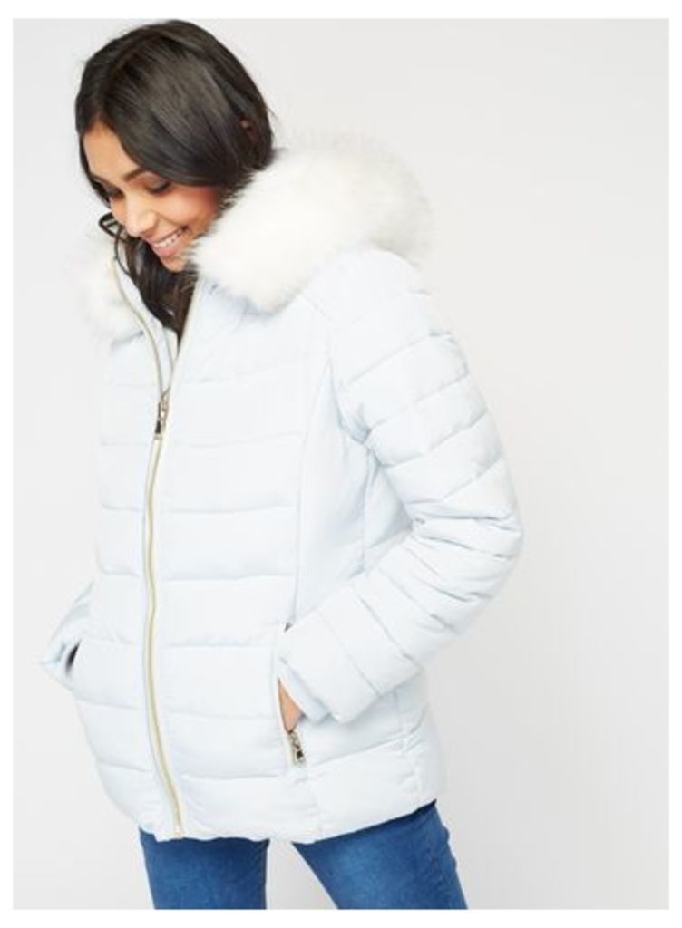 Womens Pale Blue Quilted Puffer Coat, Pale Blue