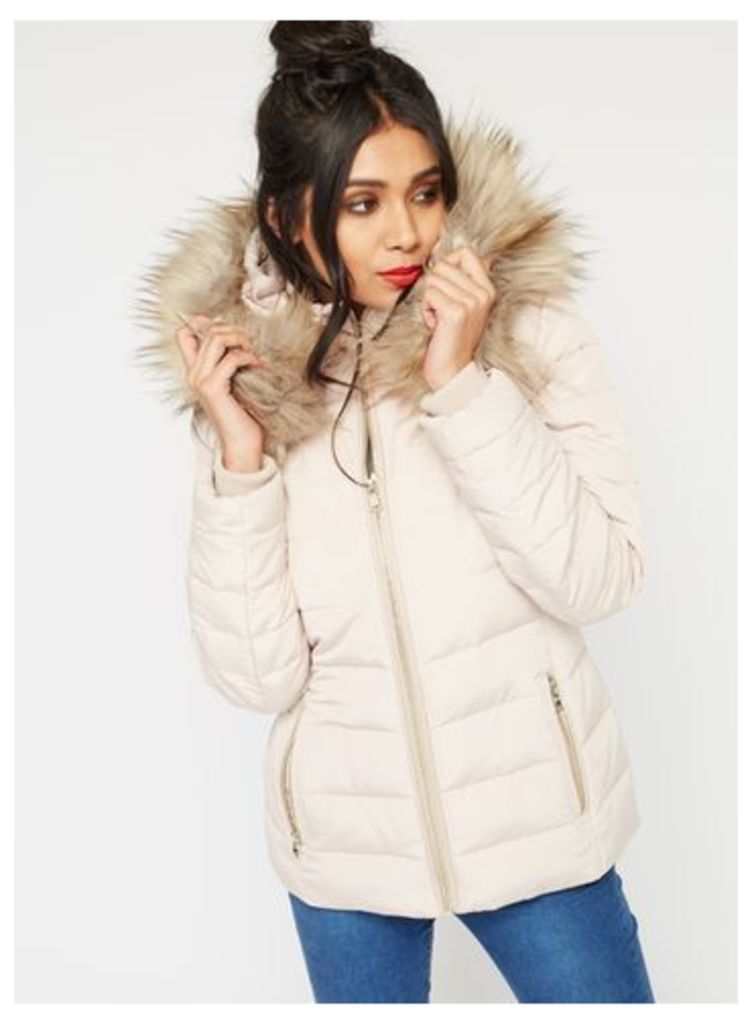 Womens Nude Quilted Puffer Coat, Nude