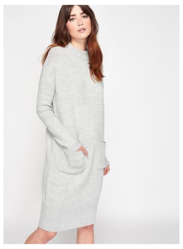 Womens Grey Slouchy Pocket Knitted Dress, Grey
