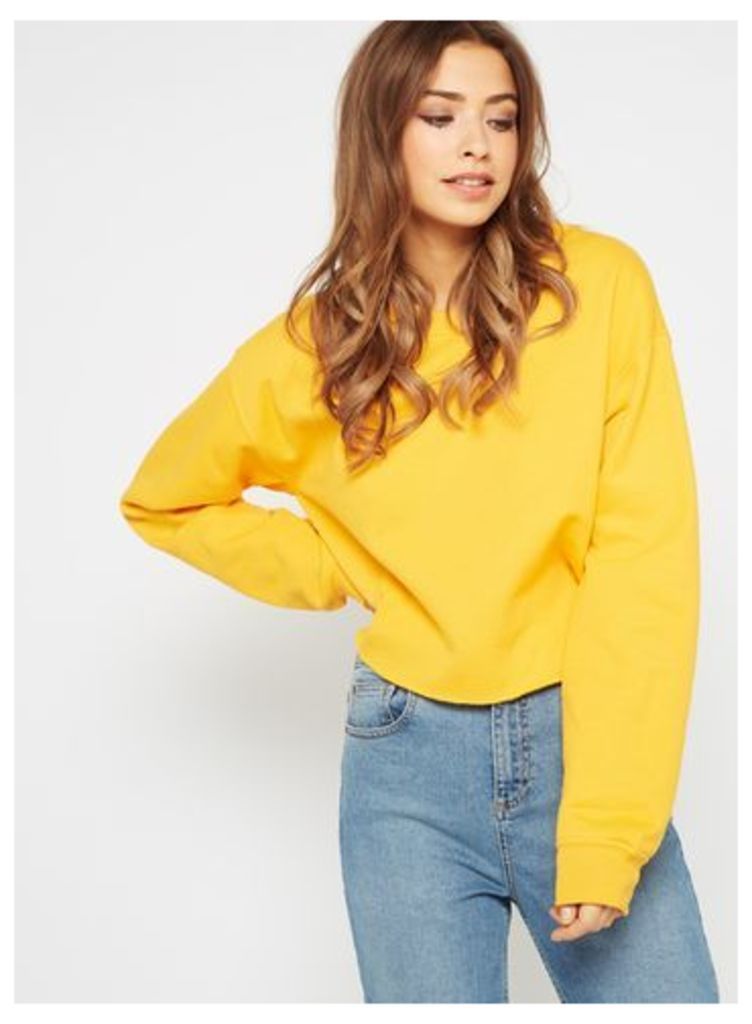 Womens Bright Yellow Cropped Sweatshirt, Ochre