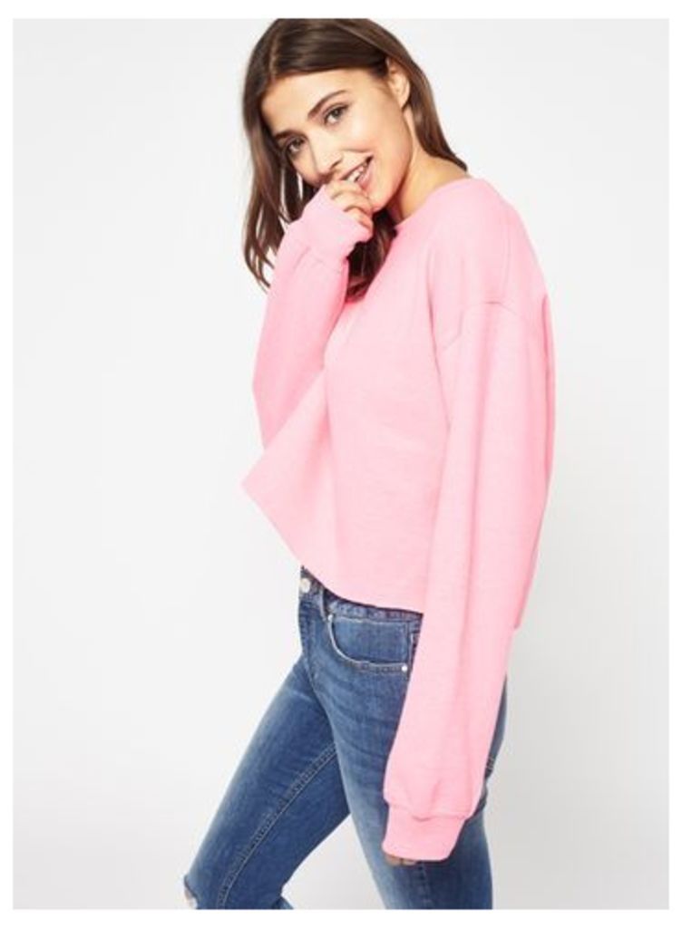 Womens Bright Pink Cropped Sweatshirt, Bubblegum