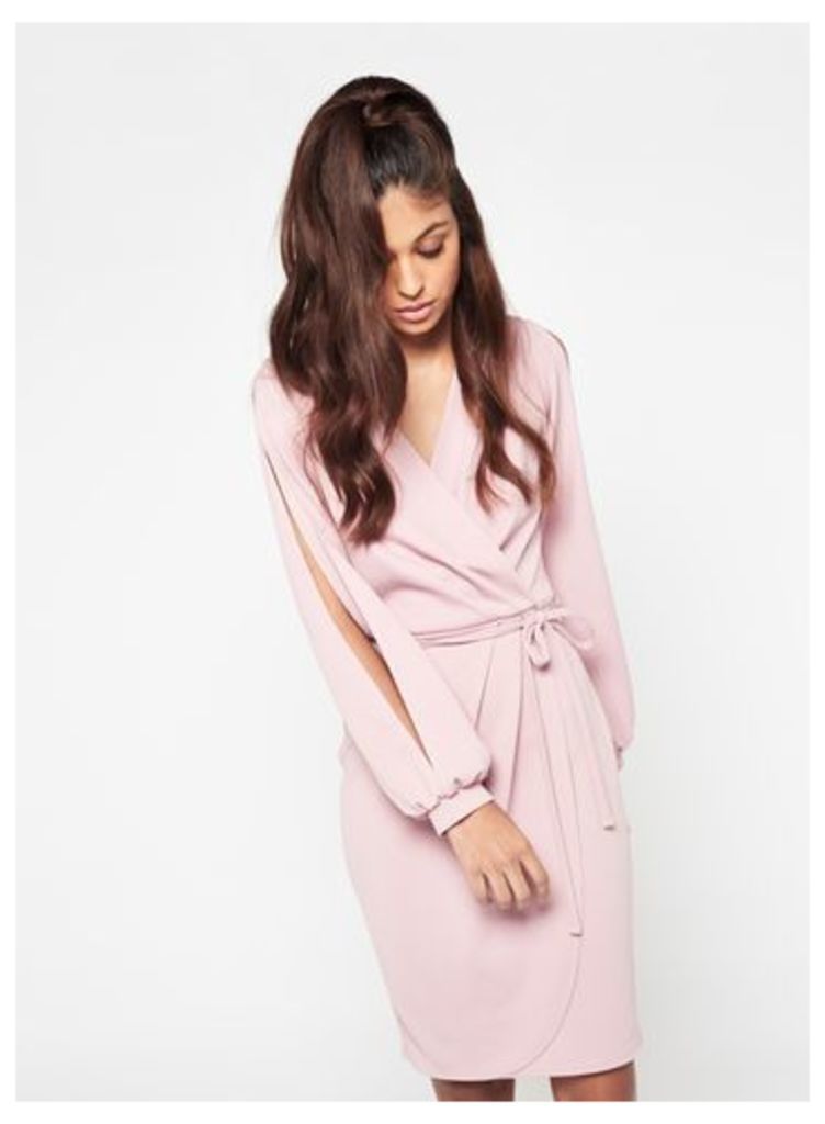 Womens Split Sleeve Wrap Dress, Pink