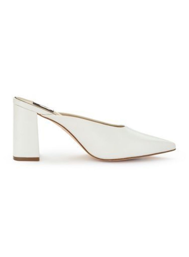 Womens LUCIE Pointed Backless Court Shoes, White