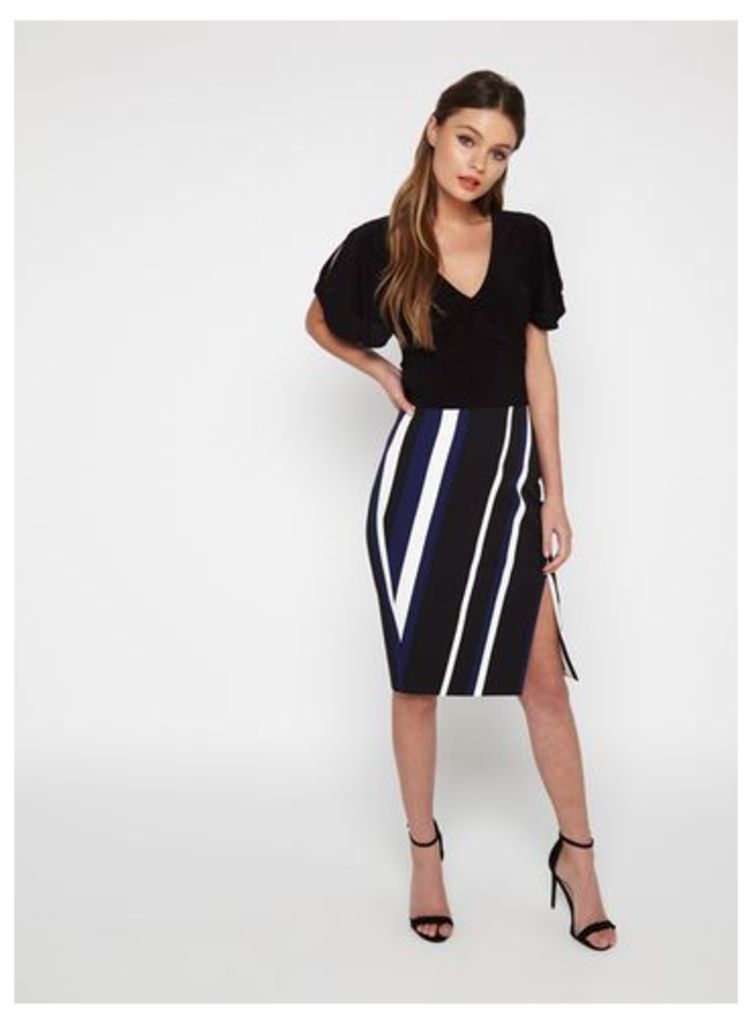 Womens Blue Stripe Wrap Pencil Skirt, Assorted