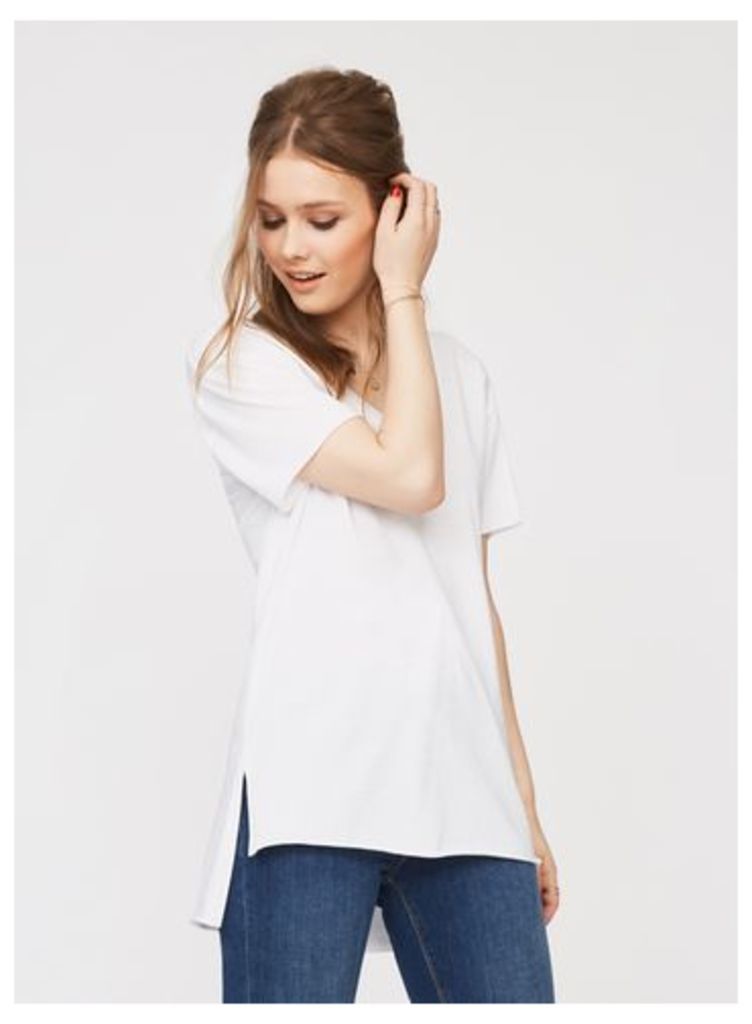 Womens White Longline T-Shirt, White