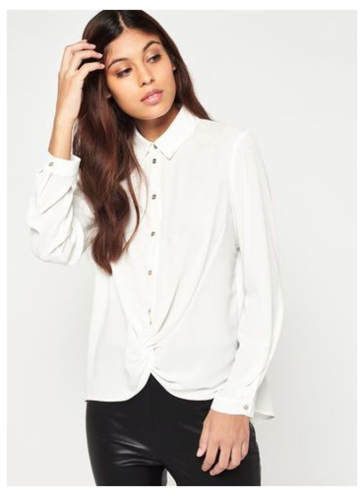 Womens Ivory Knot Front Shirt, Ivory