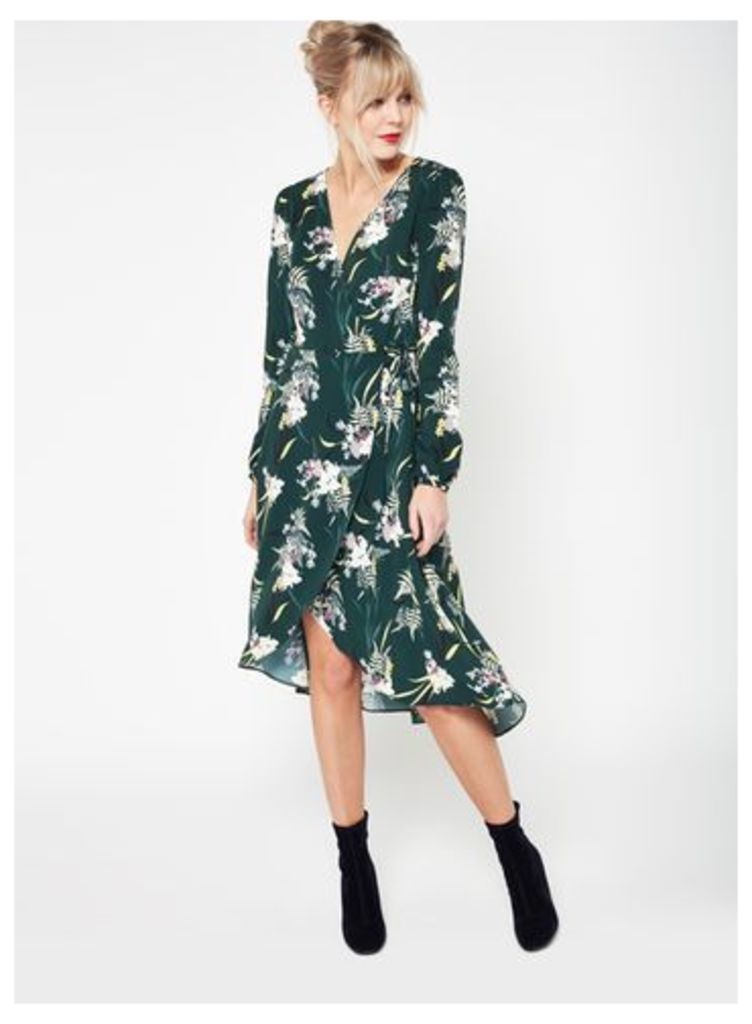 Womens Orchid Printed Midi Dress, Pale Green