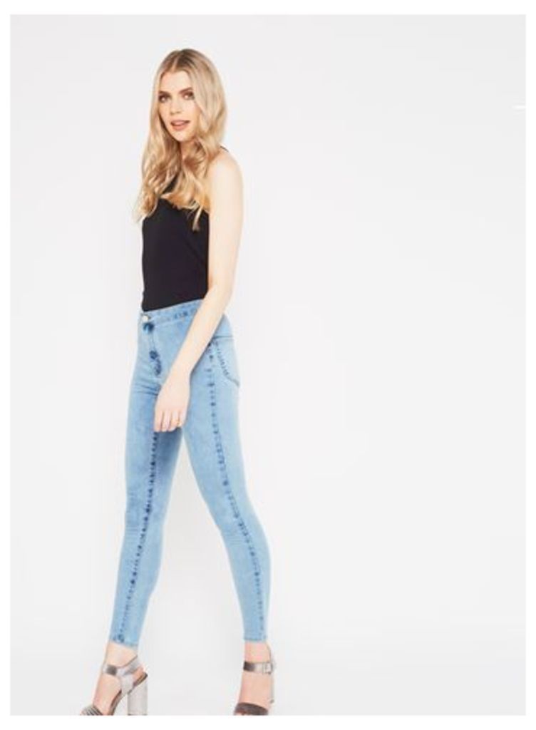 Womens STEFFI Acid Blue Super High Waist Jeans, Bleached Denim