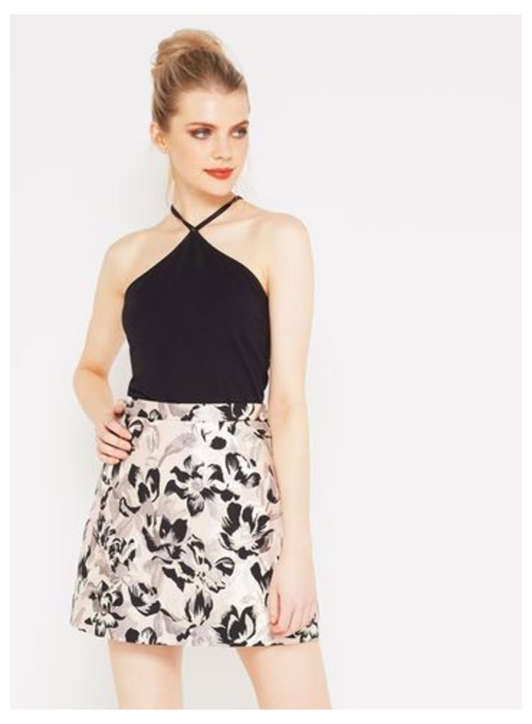Womens Metallic Floral Jacquard A-Line Skirt, Assorted
