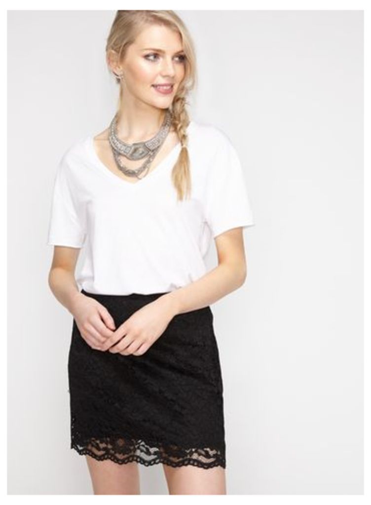 Womens Black Lace A-line Mini Skirt, Black