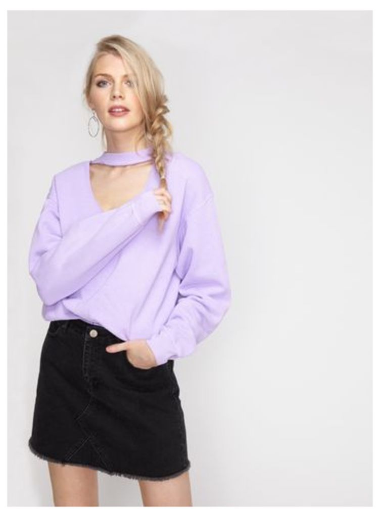 Womens Lilac Choker Neck Sweatshirt, Lilac