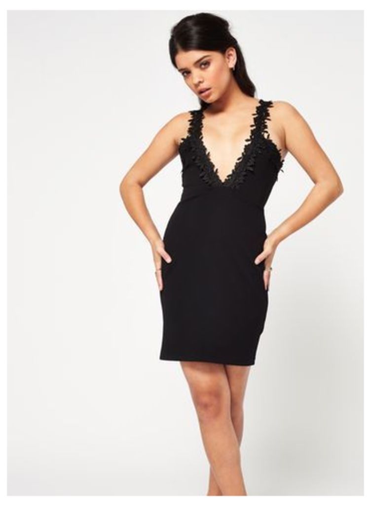 Womens PETITE Crochet Strappy Dress, Black