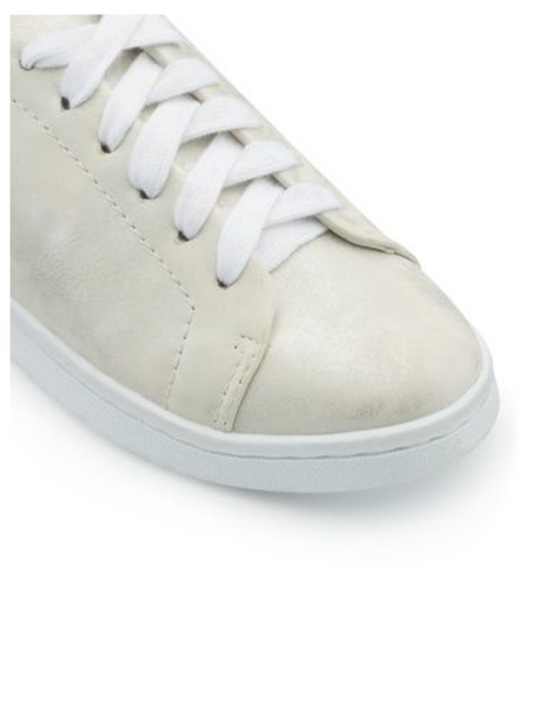 Womens ELODIE Washed Metallic Trainers, Silver Colour