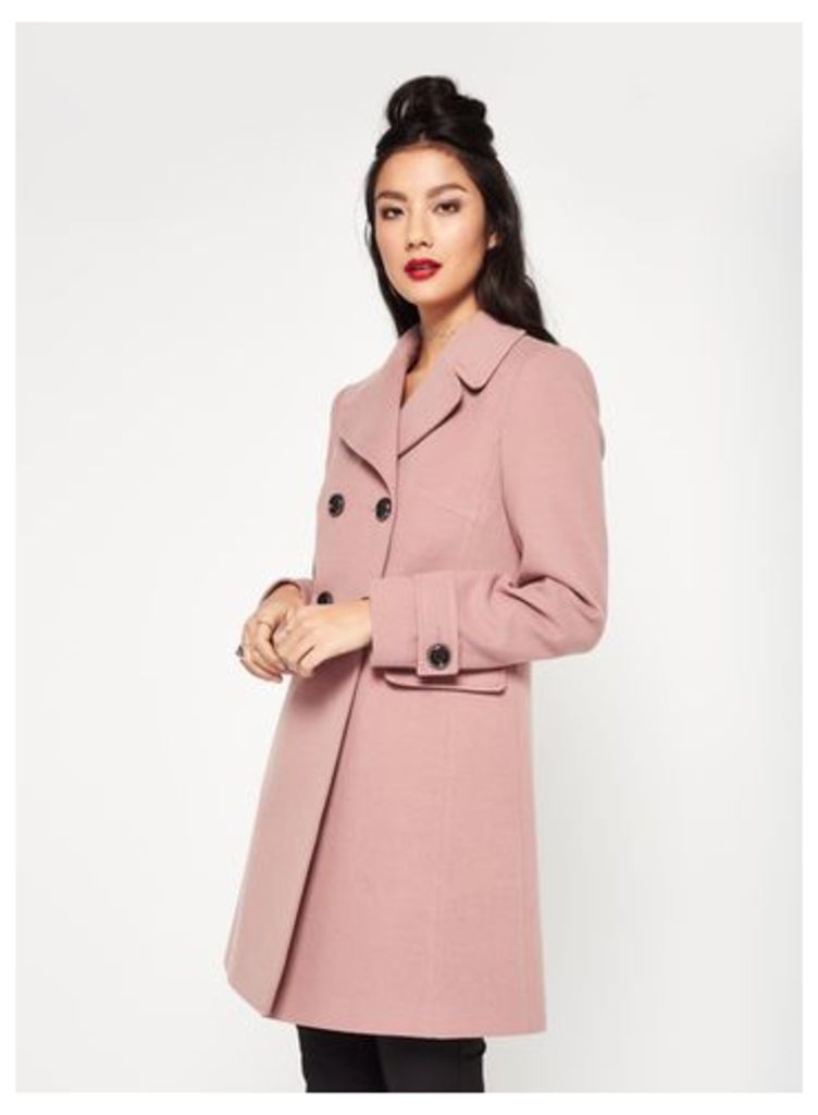 Womens Pink Revere Collar Coat, Pink