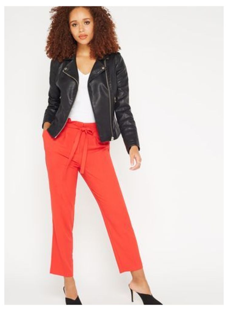 Womens Red Paper Bag Trousers, Red