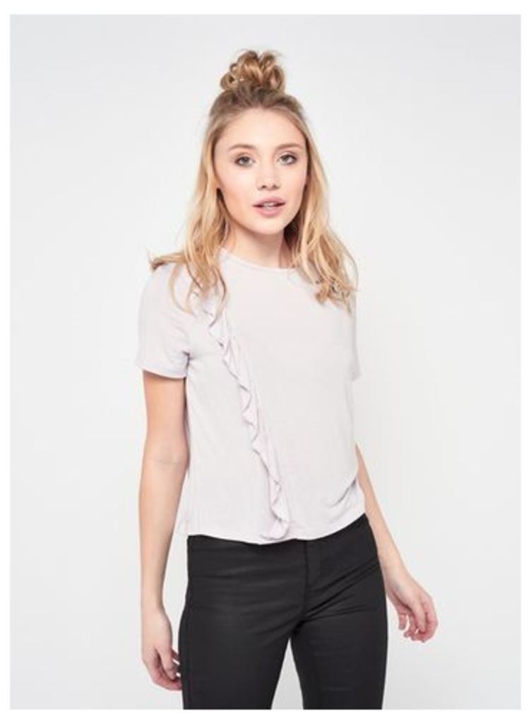 Womens PETITE Asymmetric Ruffle T-Shirt, Purple