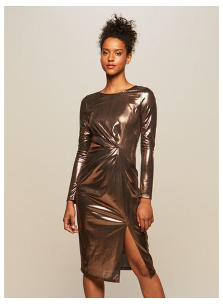 Womens Metallic Cut Out Bodycon Dress, Rose Gold