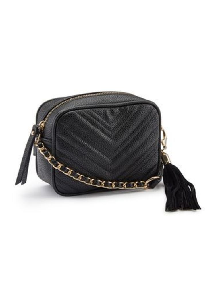 Womens Black Quilted Cross Body Bag, BLACK