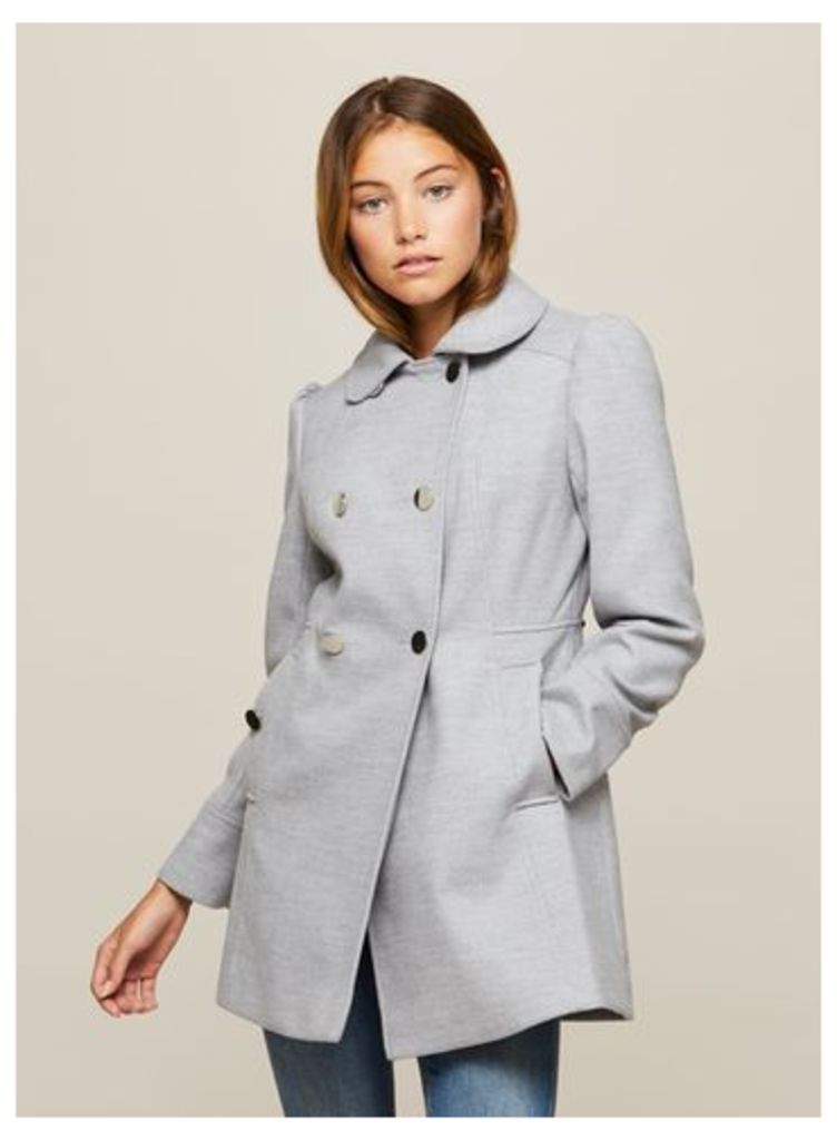 Womens PETITE Grey Pea Coat, Mid Grey