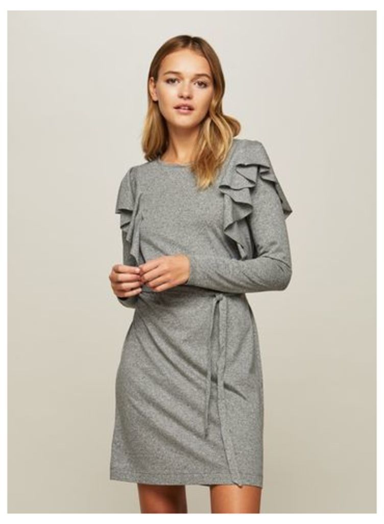 Womens Long Sleeve Tie Waist Shift Dress, Grey
