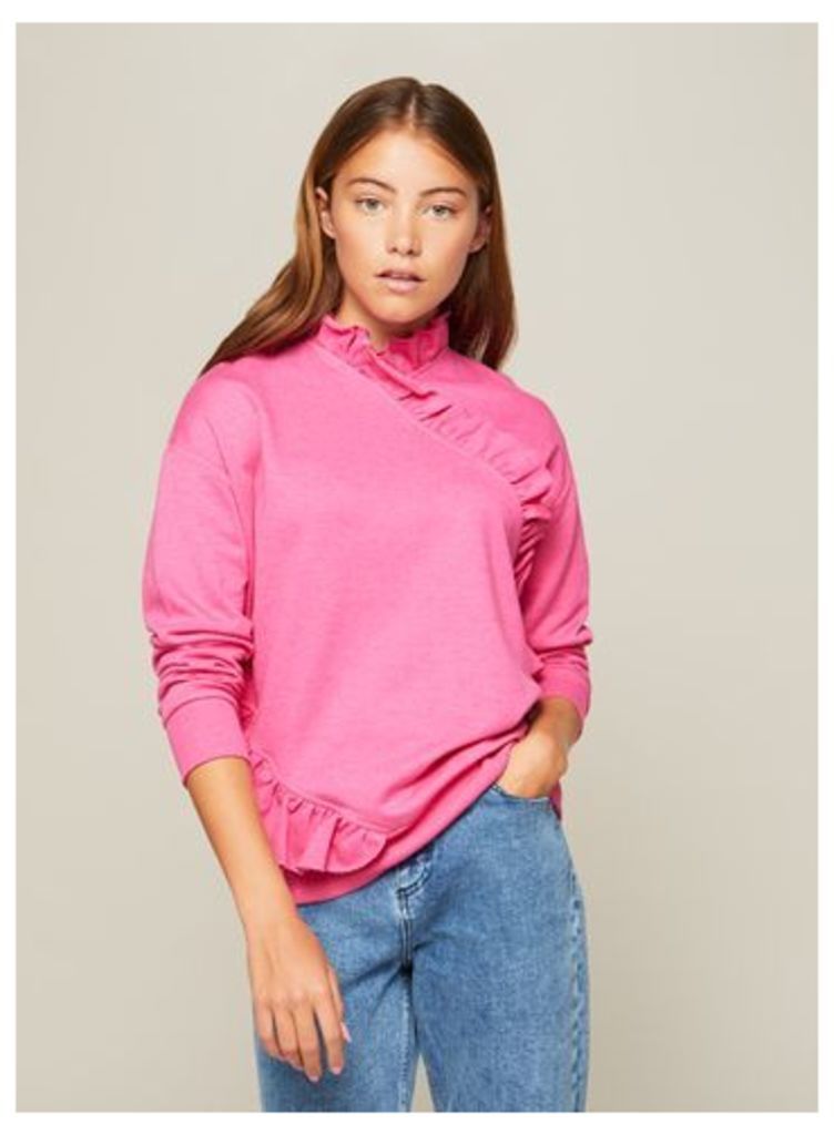 Womens PREMIUM Ruffle Neck Sweatshirt, Pink