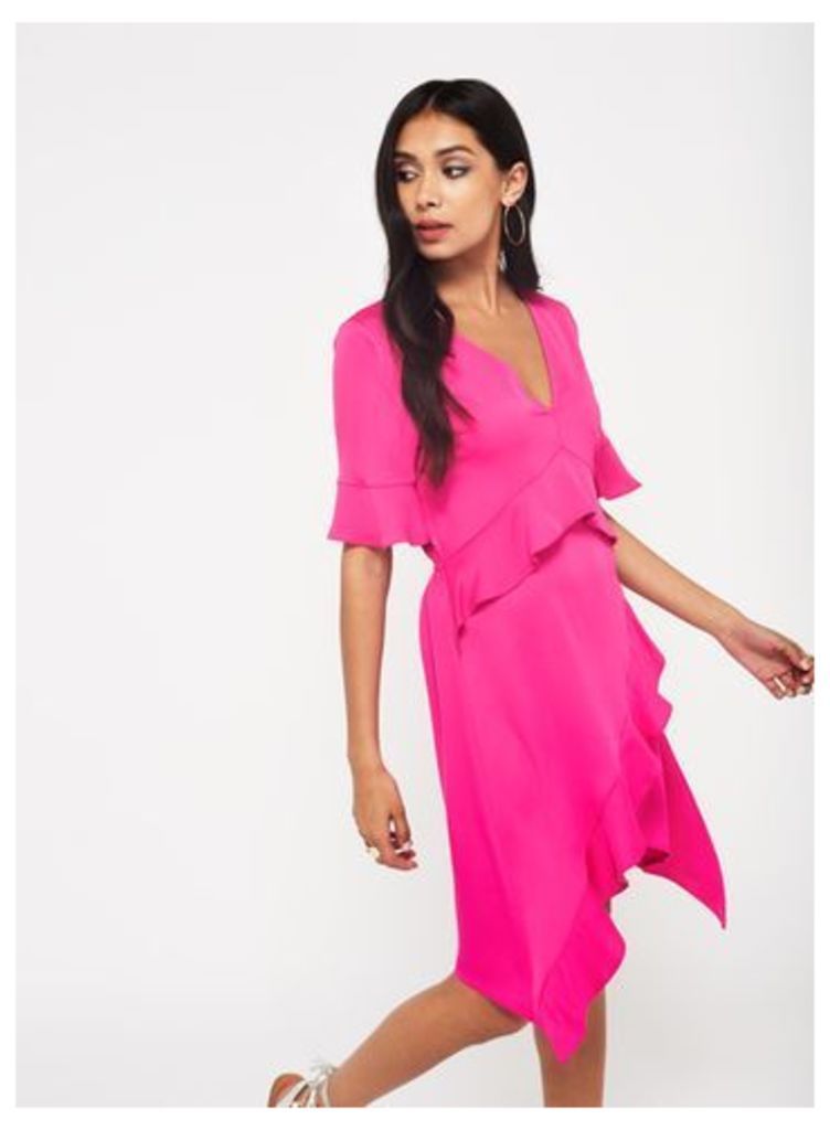 Womens Hot Pink Frill Dress, Pink