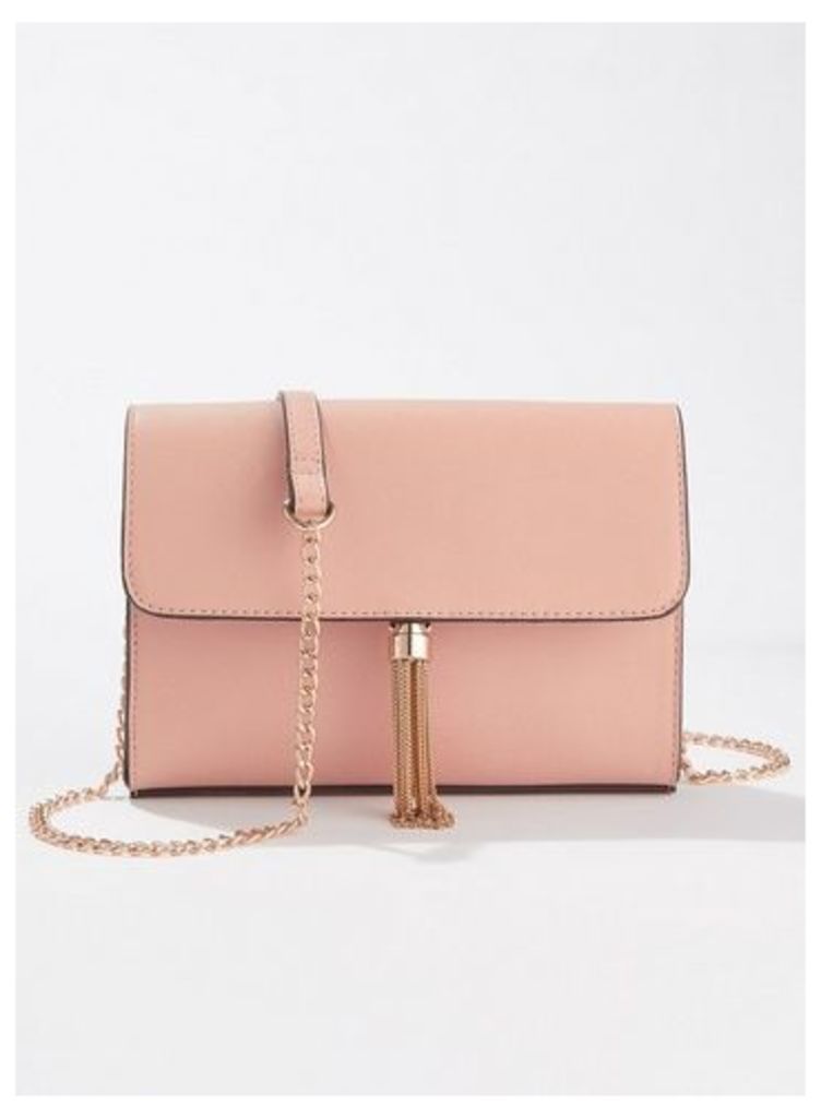 Womens Nude Tassel Cross Body Bag, NUDE