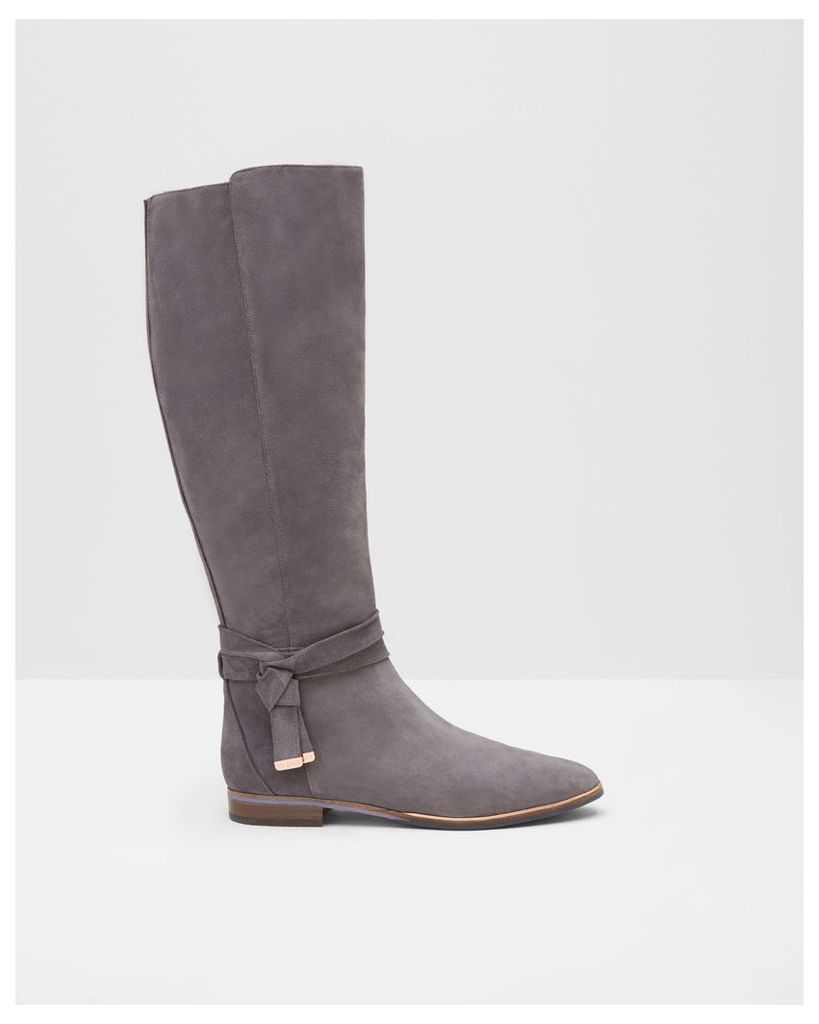 Ted Baker Tie detail knee high suede boots Grey