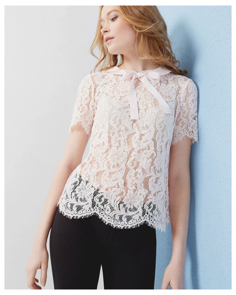 Ted Baker Bow detail lace top Baby Pink