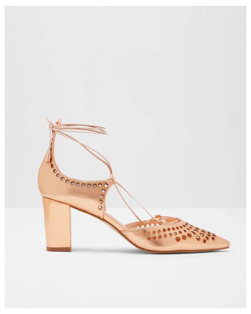 Ted Baker Laser cut leather heeled courts Rose Gold