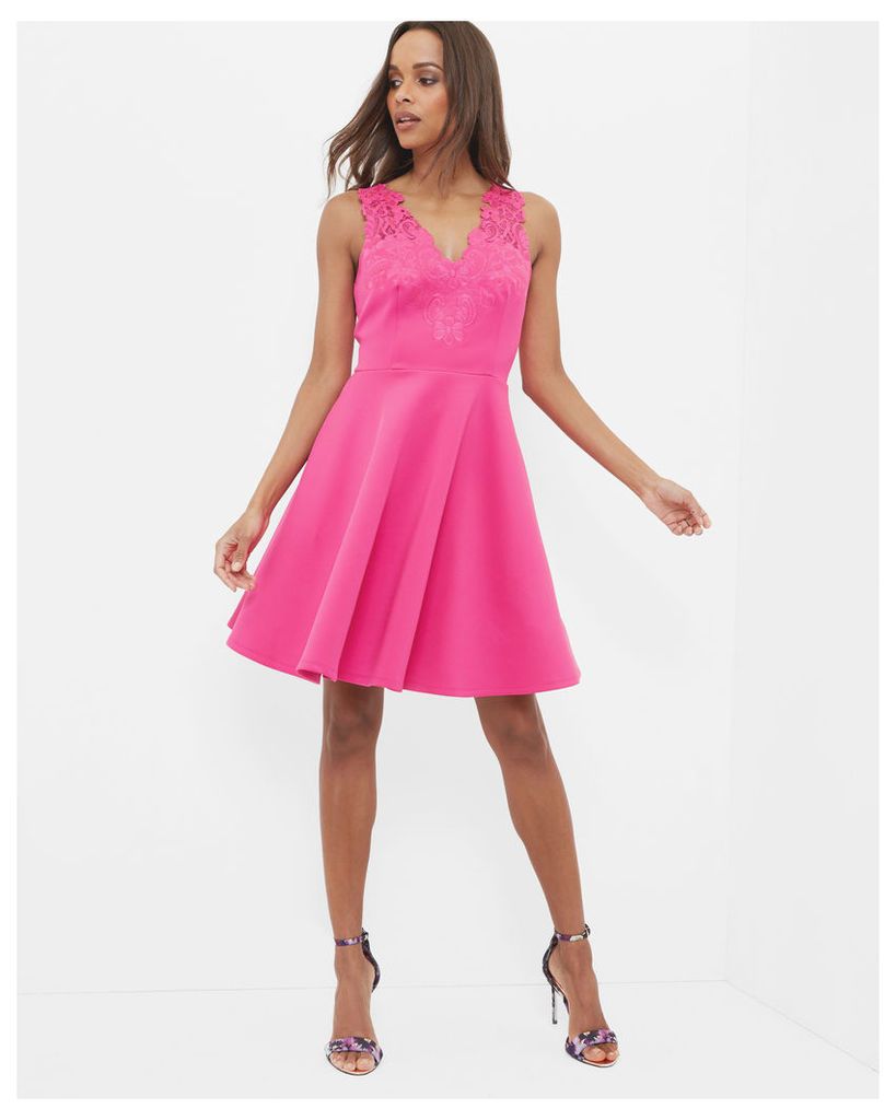 Ted Baker Embroidered lace skater dress Fuchsia