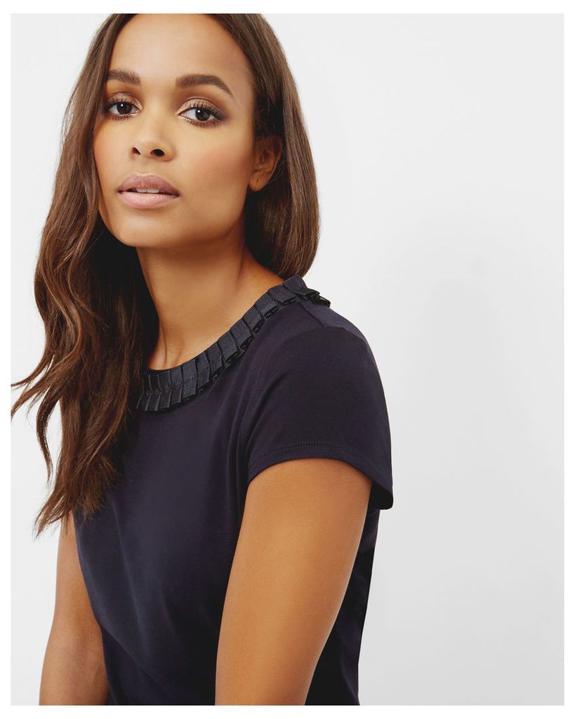 Ted Baker Frill neck fitted T-shirt Dark Blue