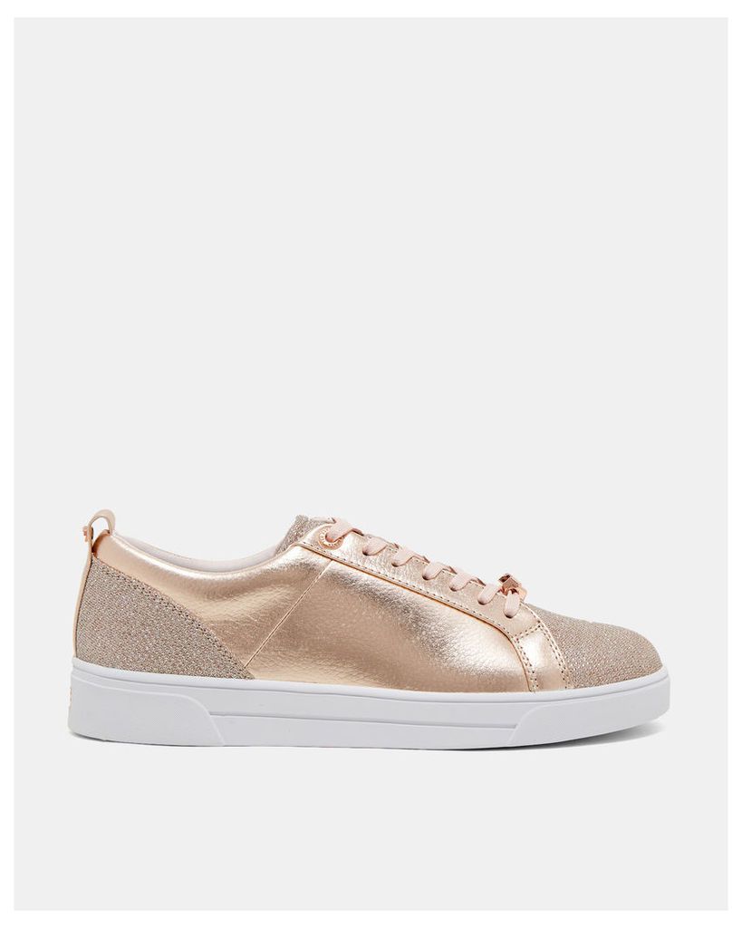 Ted Baker Leather glitter tennis trainers Rose Gold