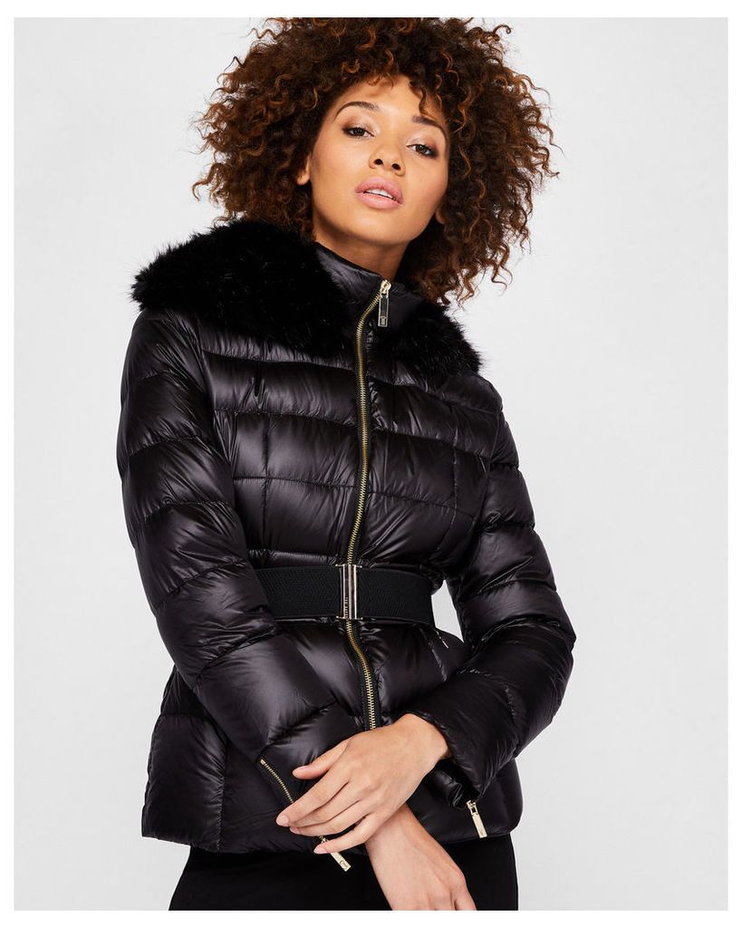 Ted Baker Faux fur collar quilted jacket Black
