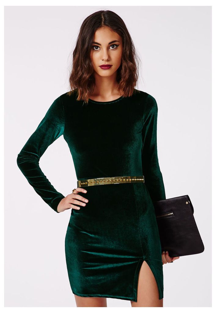 Velvet Bodycon Dress Green, Green