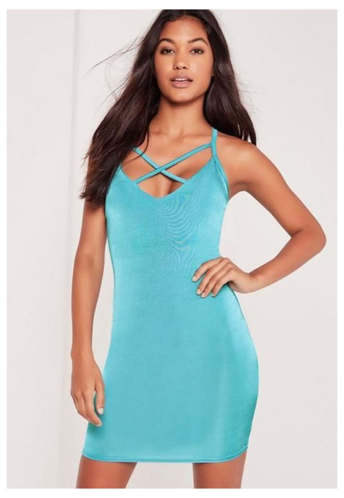 Cross Front Slinky Bodycon Dress Turquoise, Turquoise