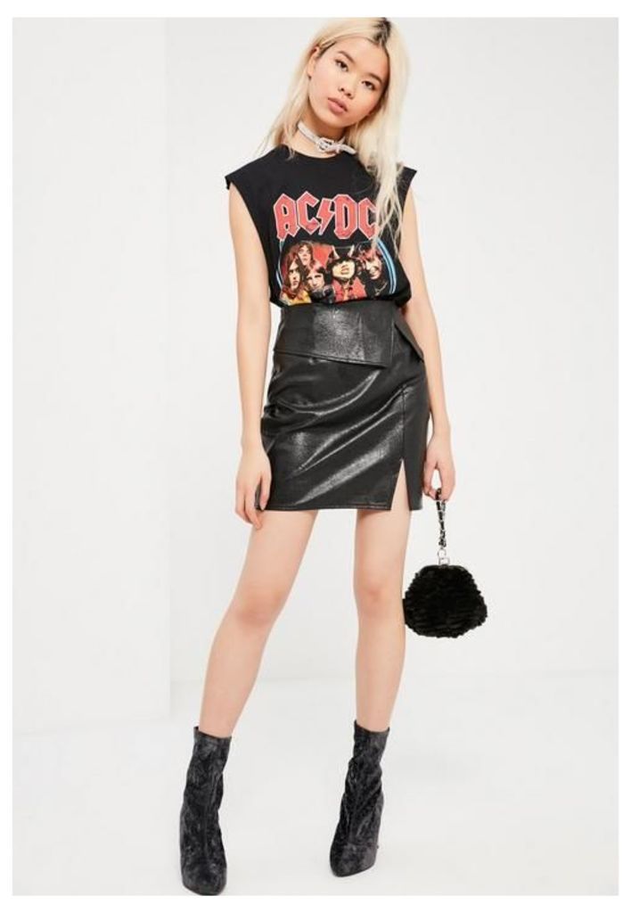 Black Faux Leather Overlay Mini Skirt, Black